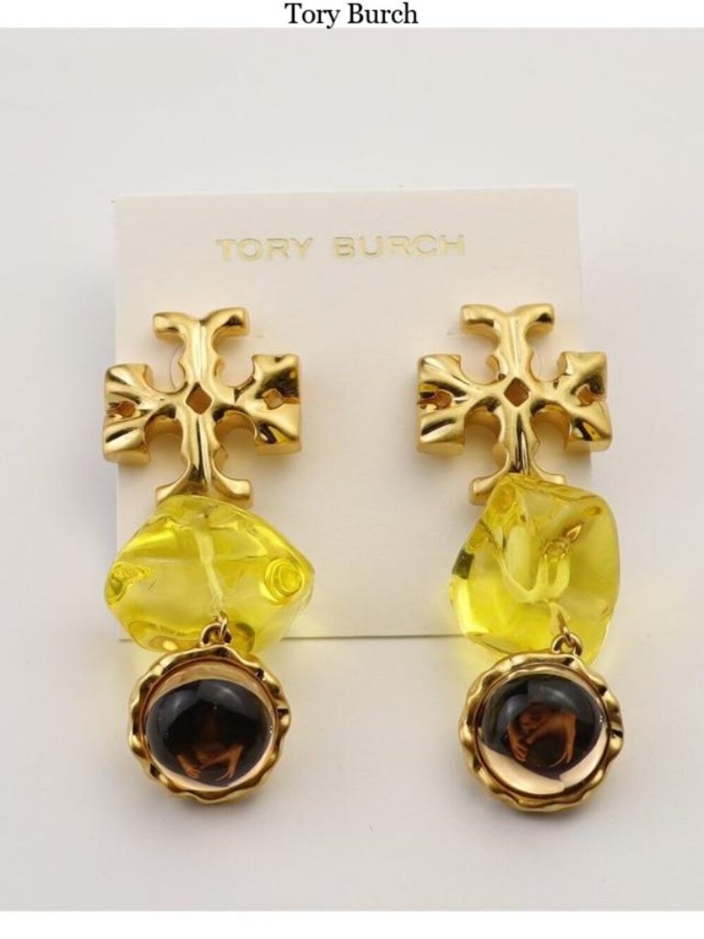 Tory Burch Gold-tone Earrings with Yellow Resin and Amber Accents